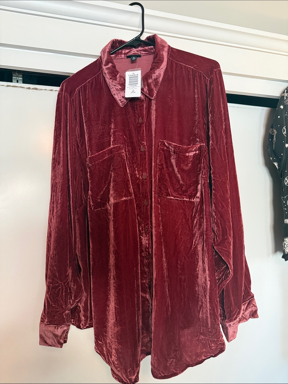 torrid Deep Burgundy Velvet Button-Down Longsleeve Shirt